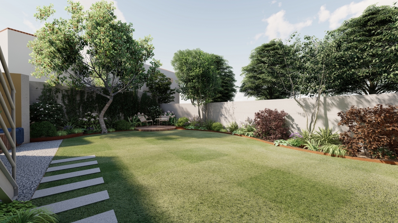 Plantation de massif paysager structuré dans un jardin privé à Bordeaux